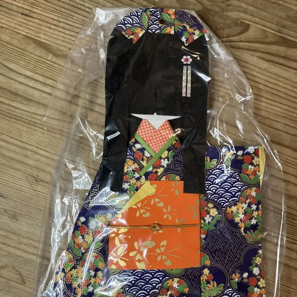 VTG JAPANESE Handmade Saranoki Geisha Blue Kimono Girl Washi Paper Doll NEW 19in